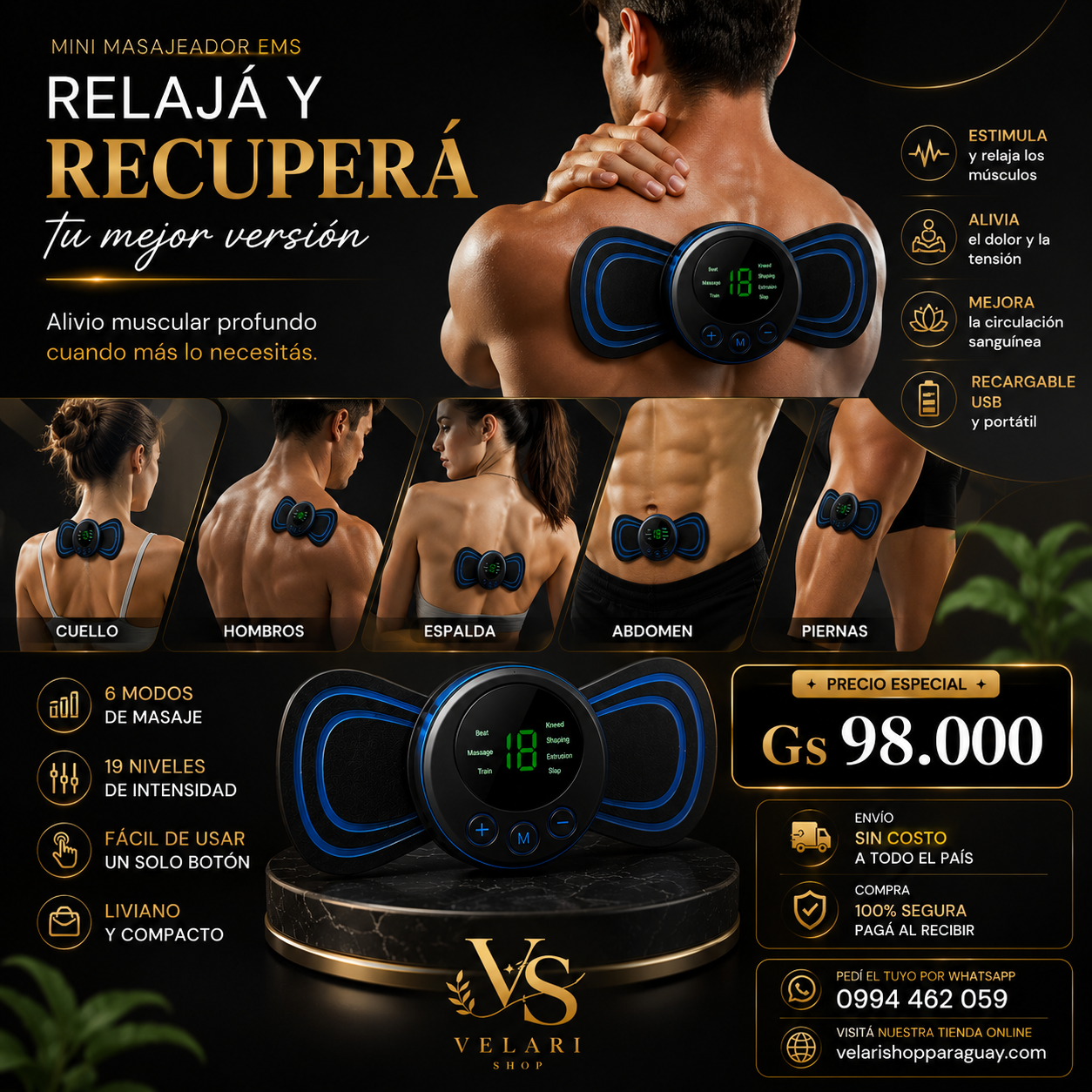 Mini Masajeador Muscular EMS Portatil Recargable
