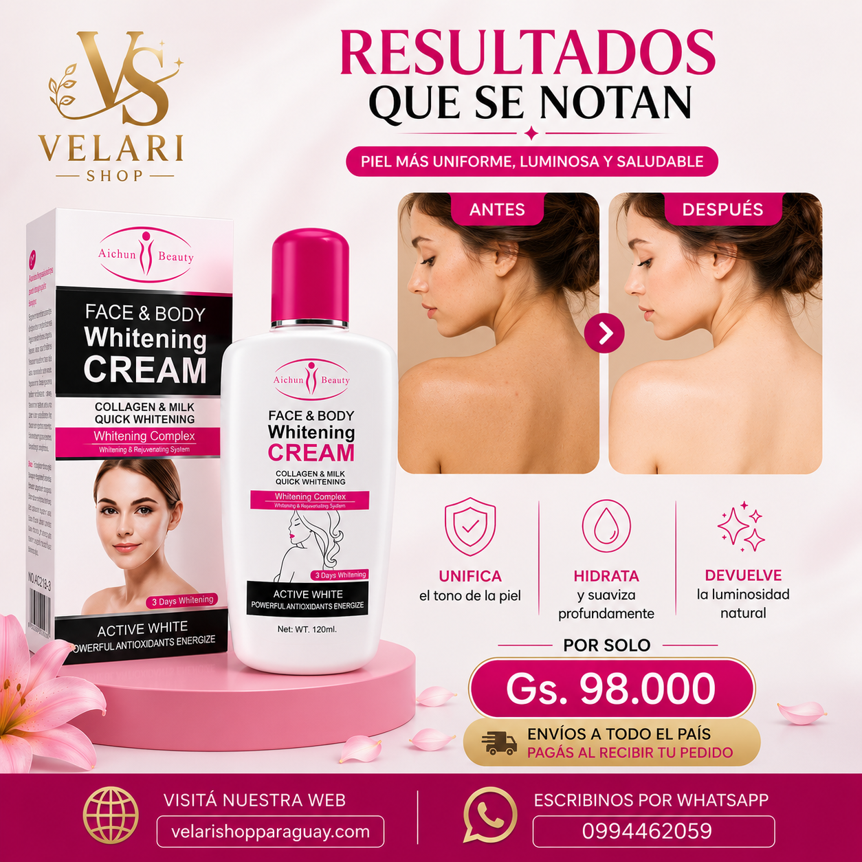 Crema Blanqueadora facial y Corporal-Piel Radiante y Clara