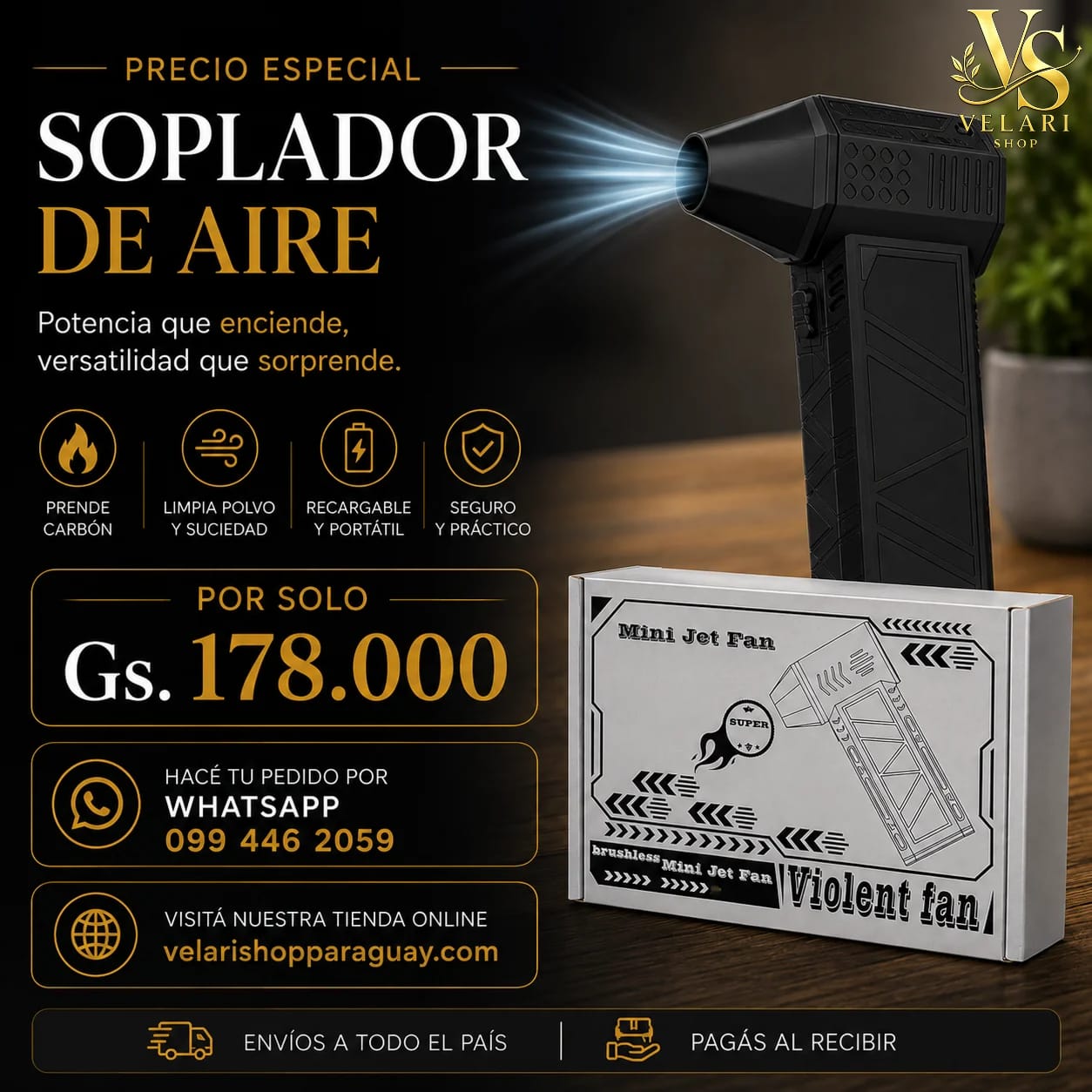 Mini Soplador Turbo Jet Recargable-Alta Potencia