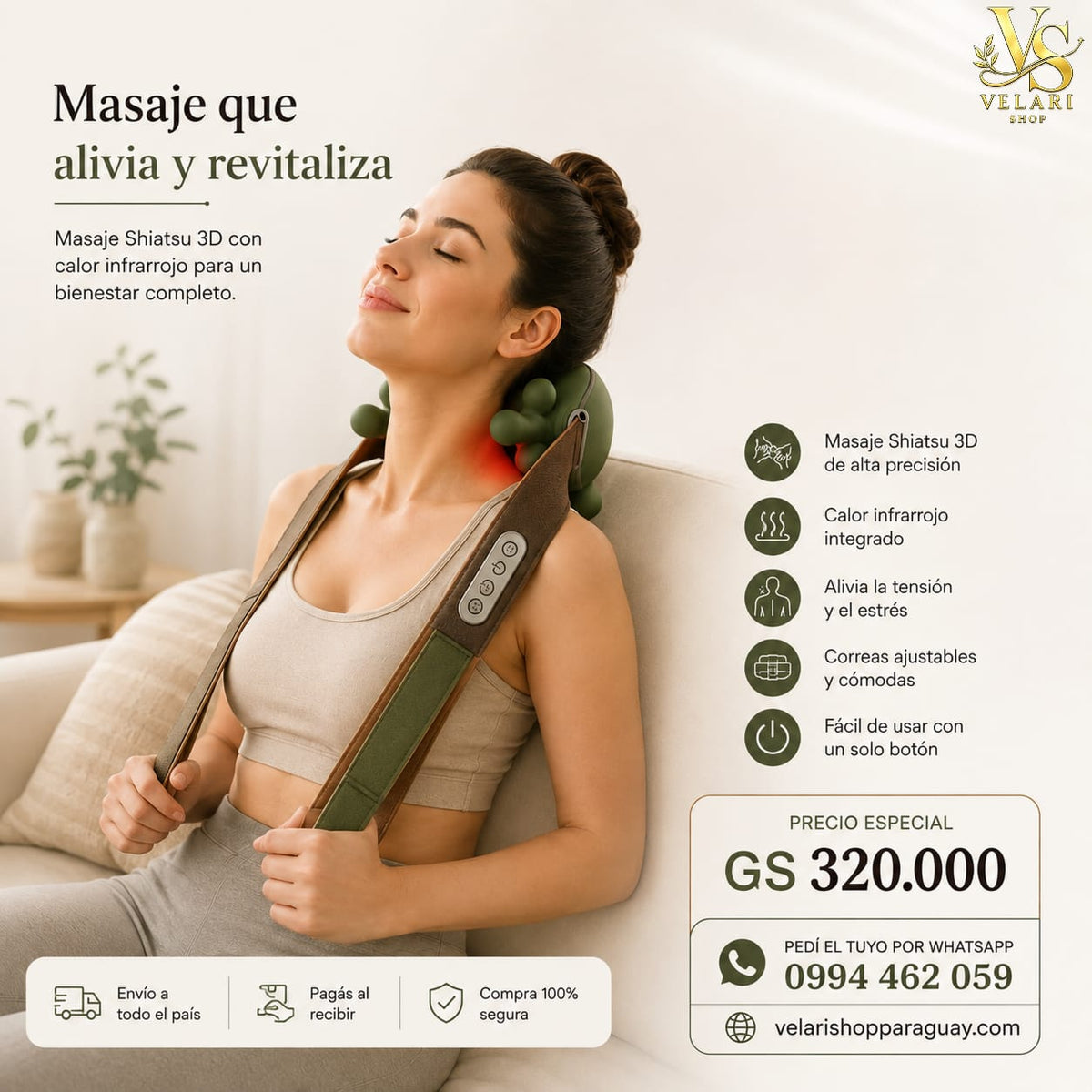 Masajeador de Cuello y Hombros Shiatsu con Calor