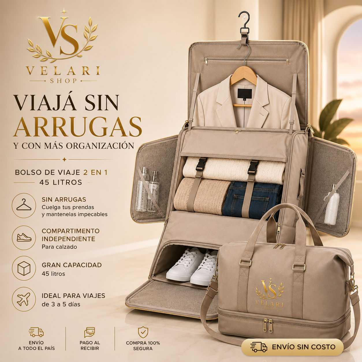 Bolso de Viaje 2 en 1 Antiarrugas 45L