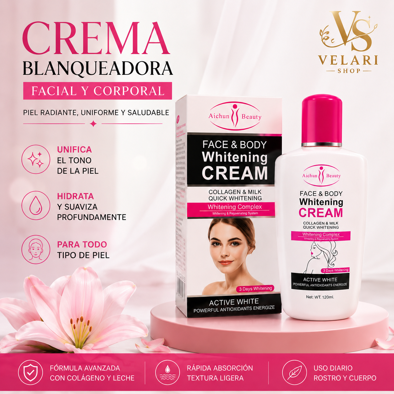 Crema Blanqueadora facial y Corporal-Piel Radiante y Clara