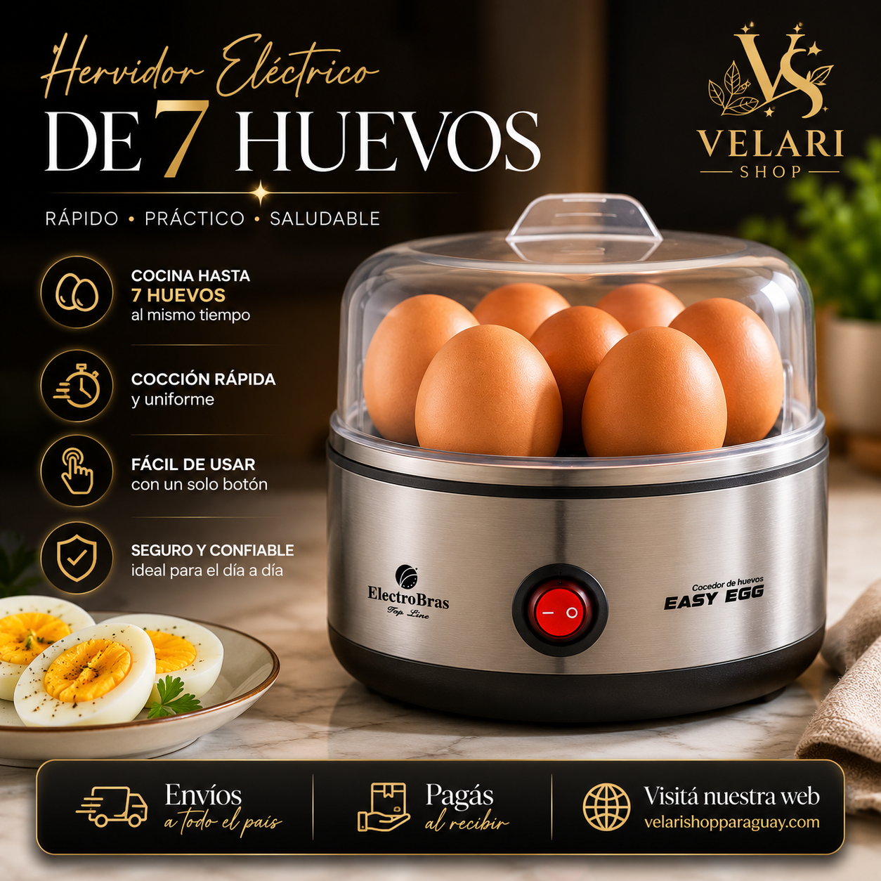 Hervidora Eléctrica para 7 Huevos-Cocción Rápida y Fácil