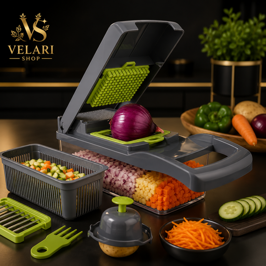 Cortador y Rallador de Verduras 16 en 1 | Multifuncional con Recipiente