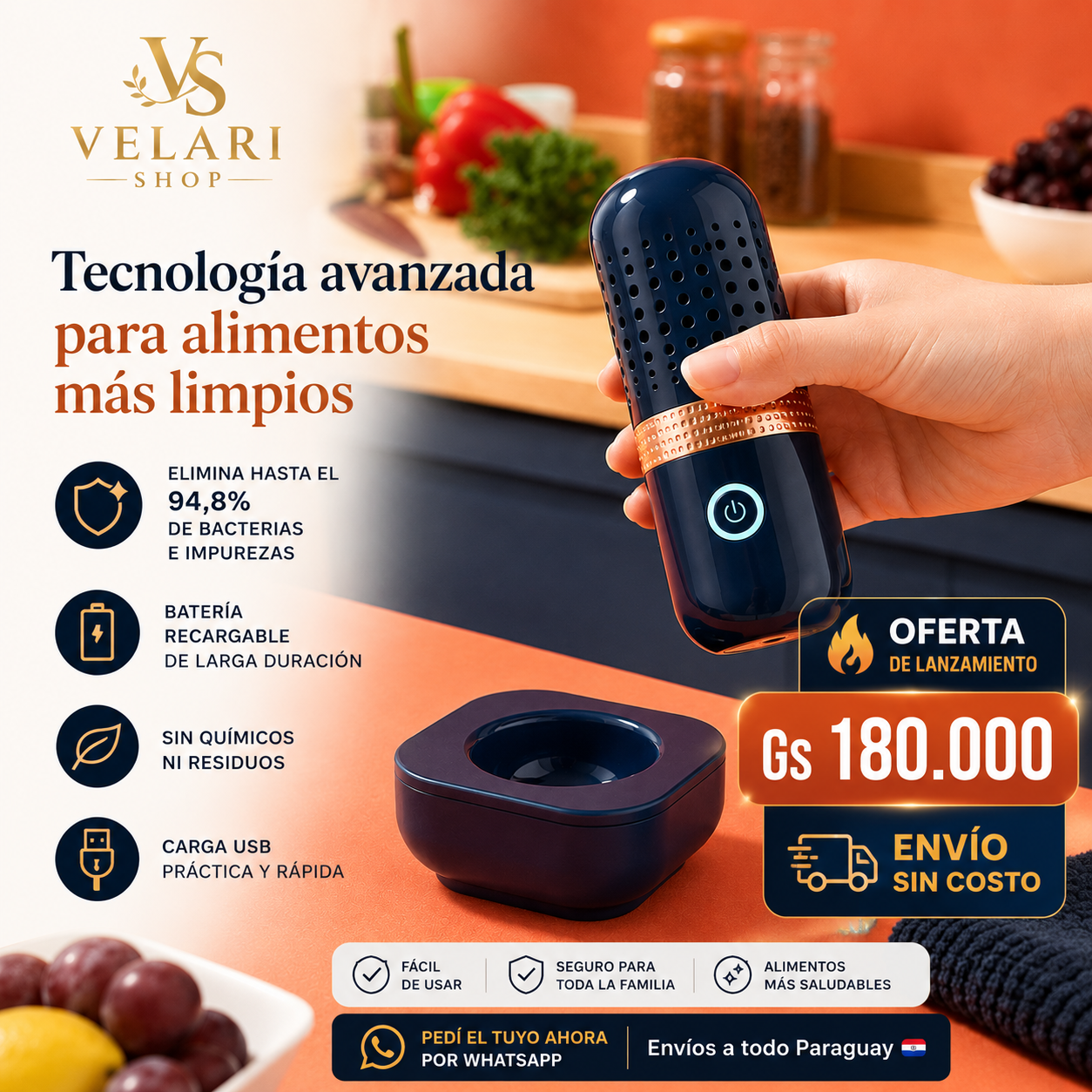Purificador de Frutas y Verduras Portátil