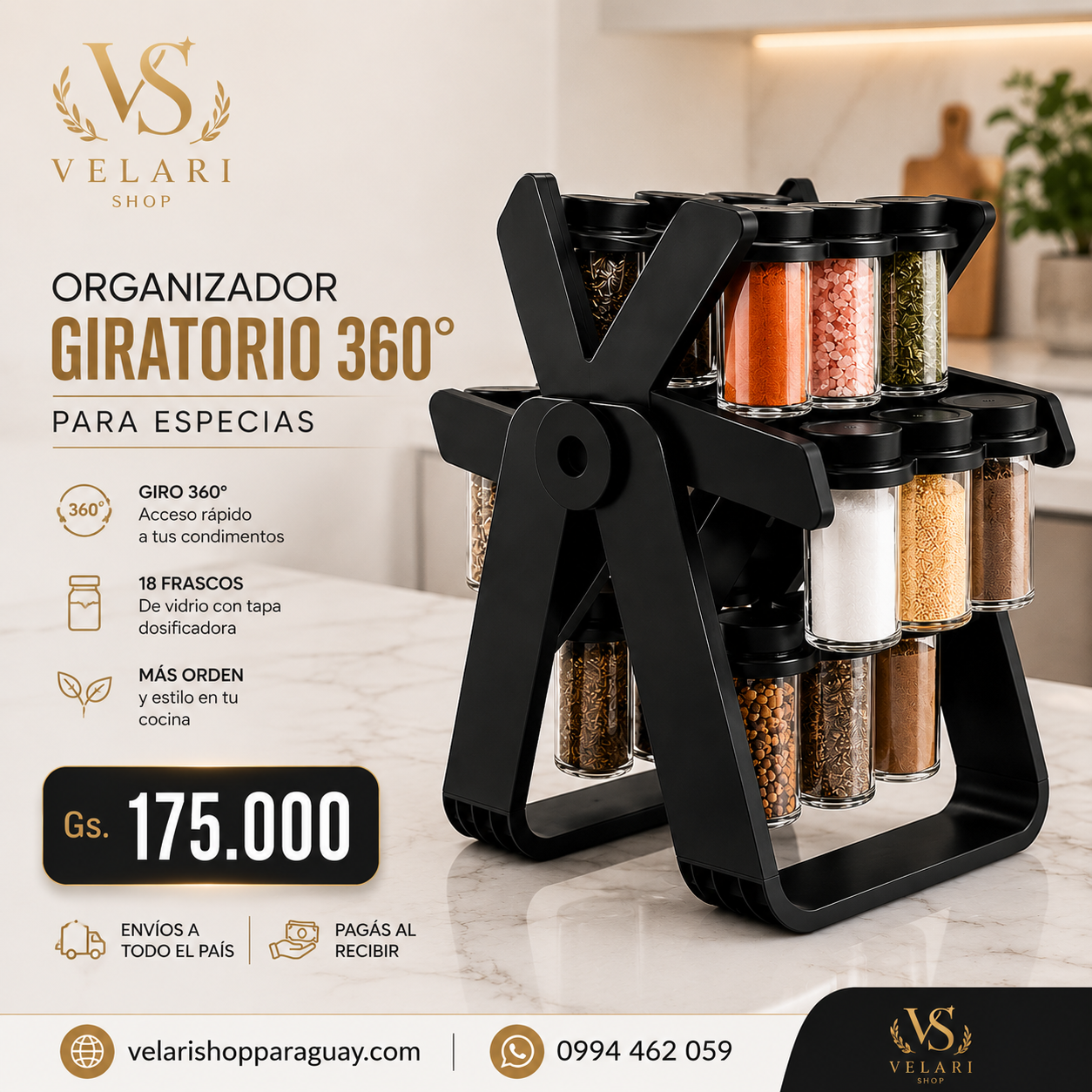 Organizador Giratorio 360 para Especias-18 frascos de Vidrio