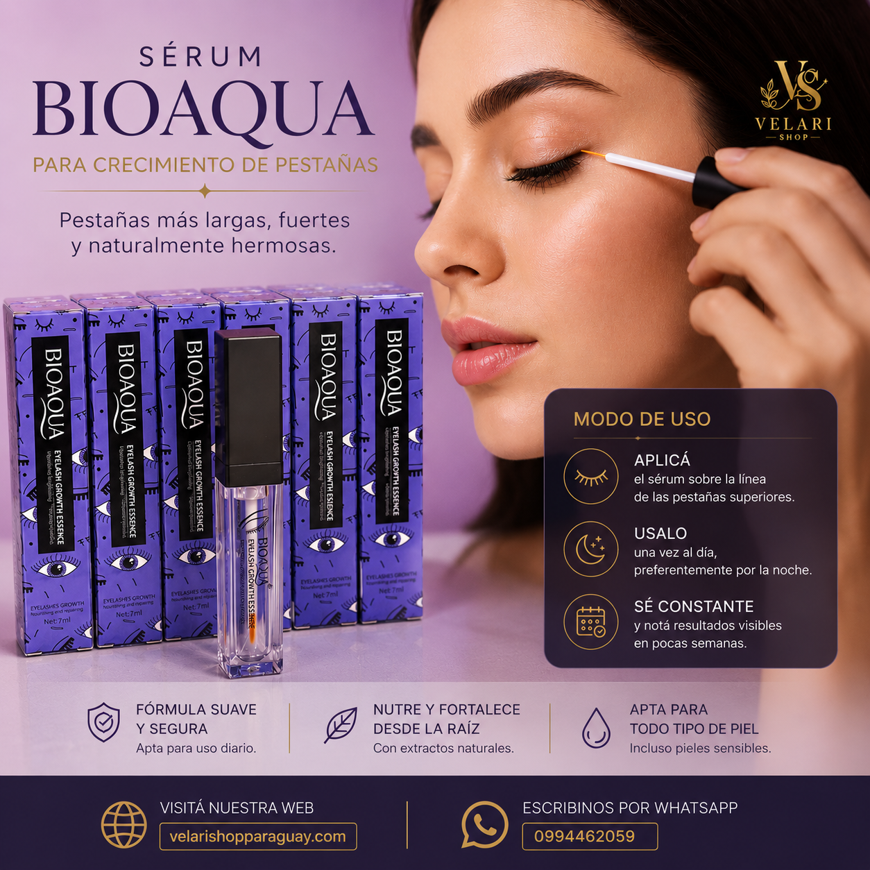 Serum para Crecimiento de Pestañas BIOAQUA-Pestañas mas Largas y Fuertes