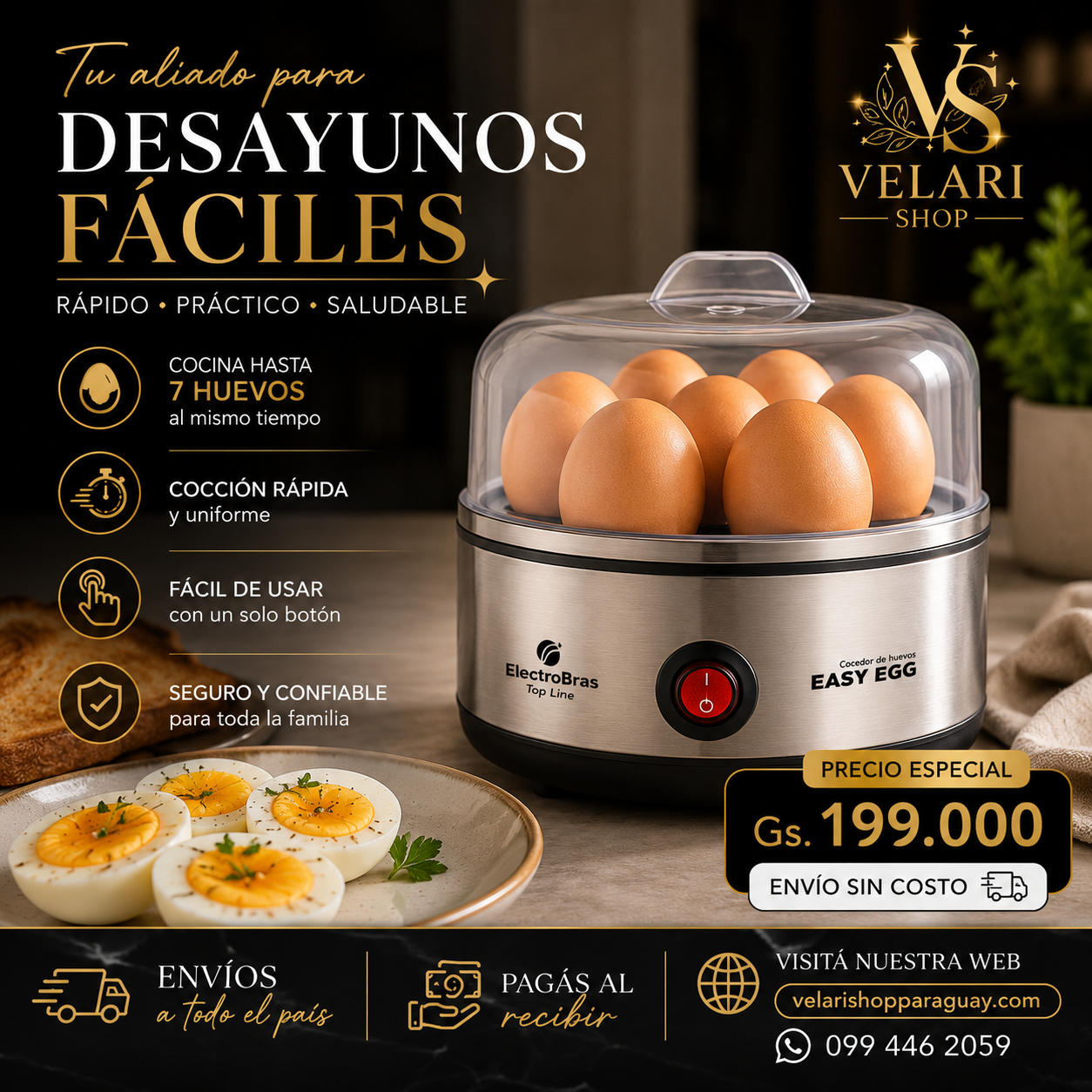 Hervidora Eléctrica para 7 Huevos-Cocción Rápida y Fácil