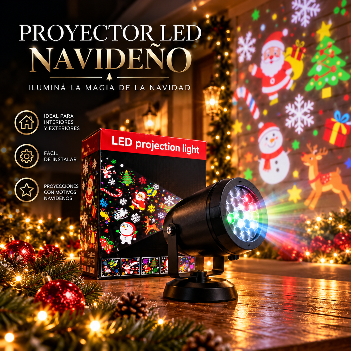 PROYECTOR LED NAVIDEÑO – ¡ILUMINÁ LA MAGIA DE LA NAVIDAD! 🎅🌟