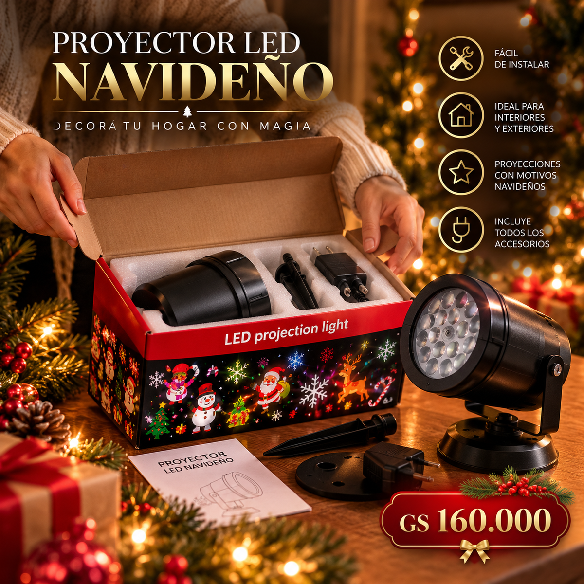 PROYECTOR LED NAVIDEÑO – ¡ILUMINÁ LA MAGIA DE LA NAVIDAD! 🎅🌟