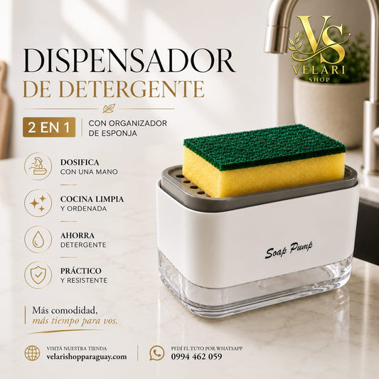 Dispensador de Detergente con Porta Esponja-Dosificador 2 en 1