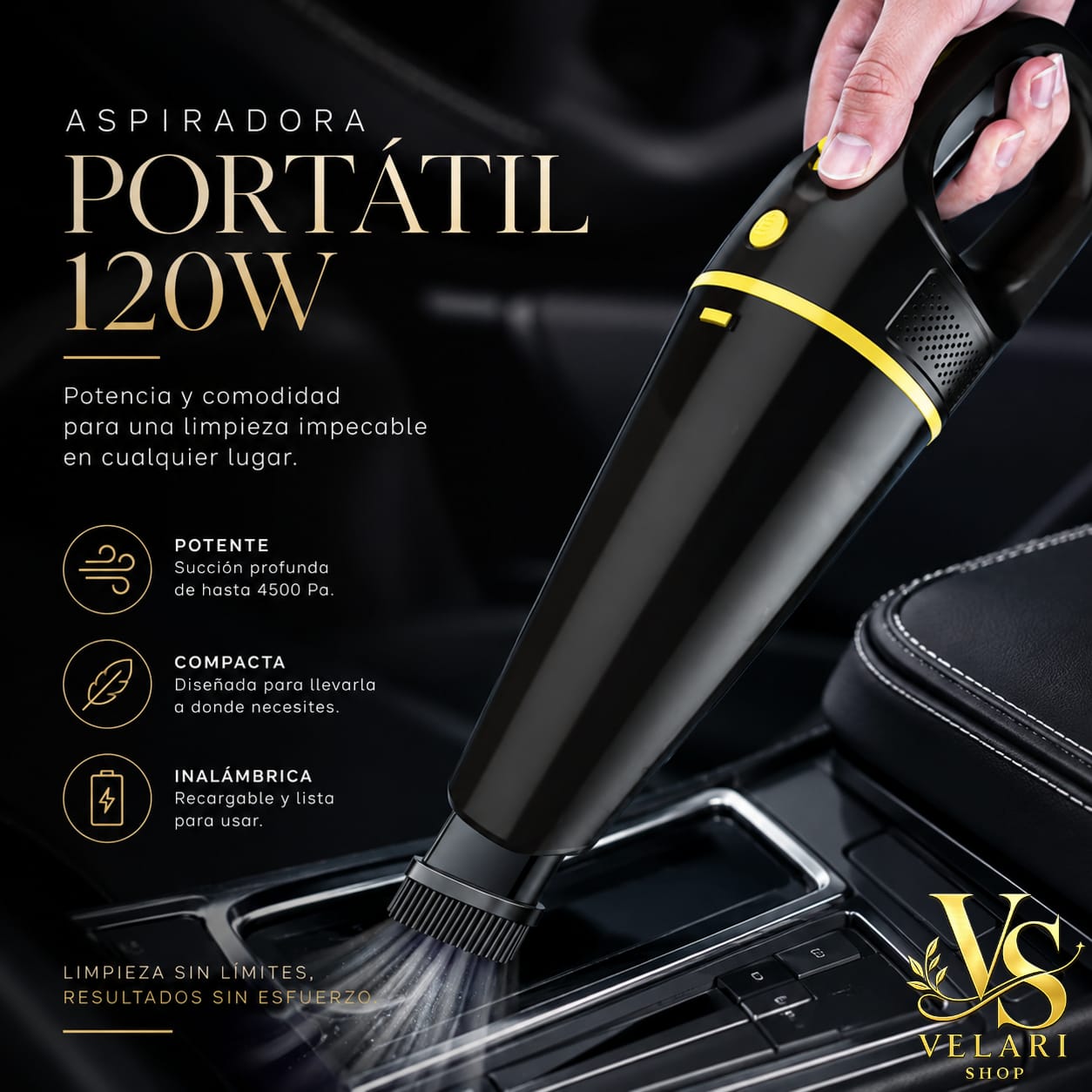 Aspiradora Portátil Inalámbrica 120W – Potente, Compacta y Recargable Descripción optimizada