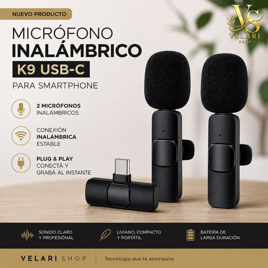 Micrófono Inalámbrico K9 USB-C para Smartphone – Doble Micrófono