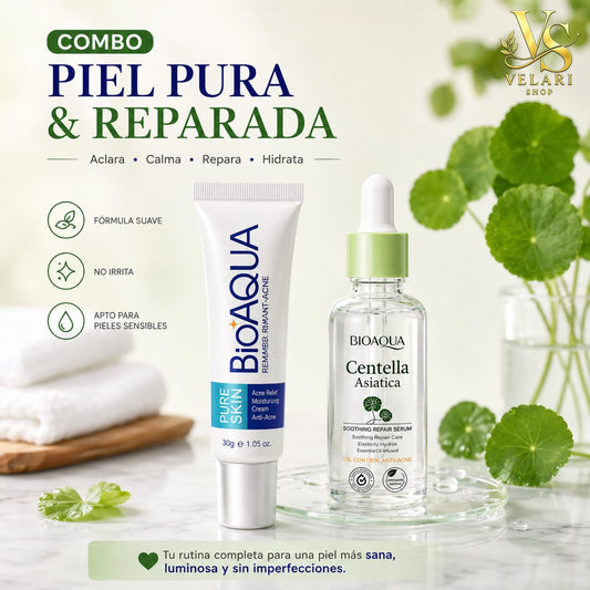 Kit Facial Bioaqua Antiacné + Sérum Reparador con Centella Asiática