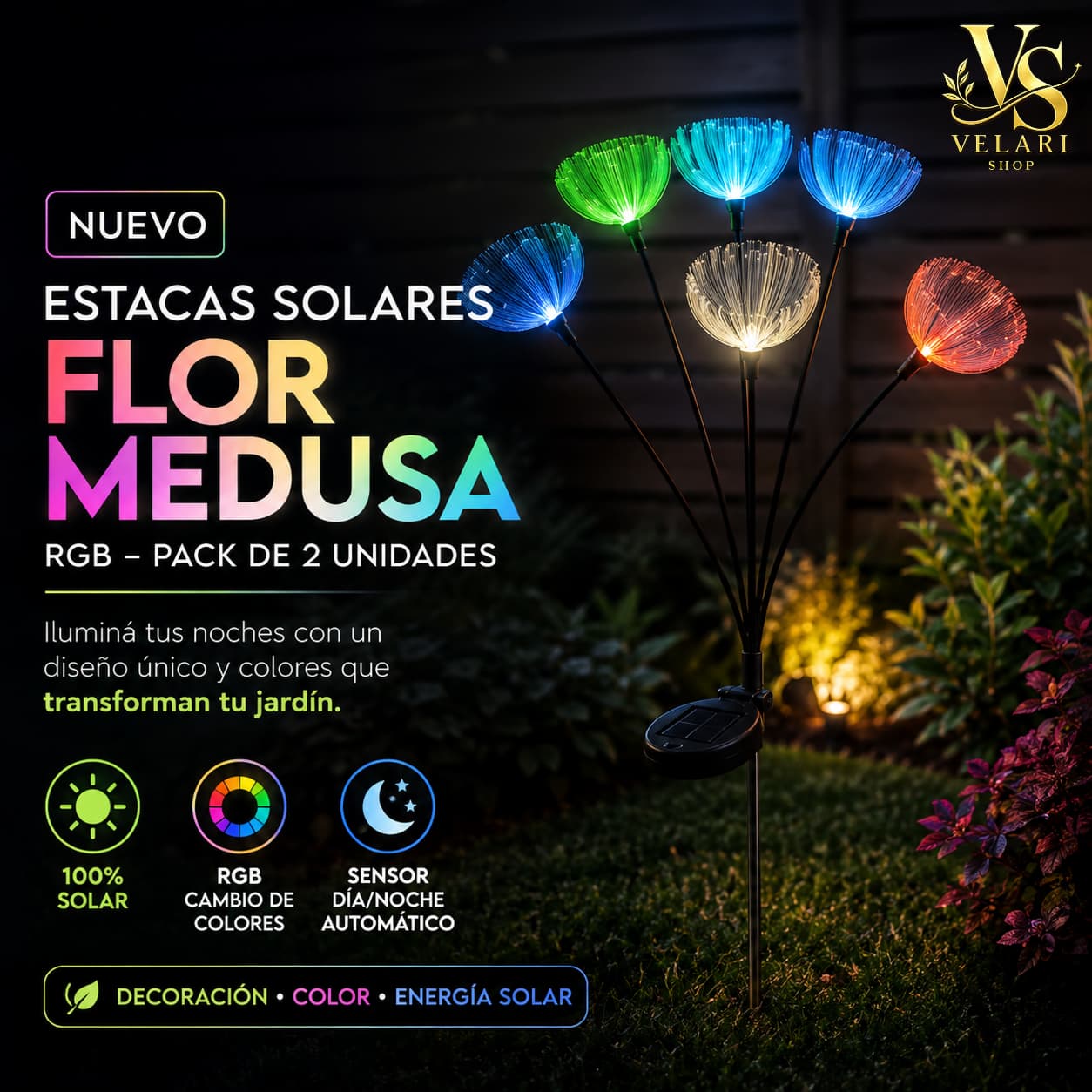 Estacas Solares Flor Medusa RGB – Pack de 2 Unidades
