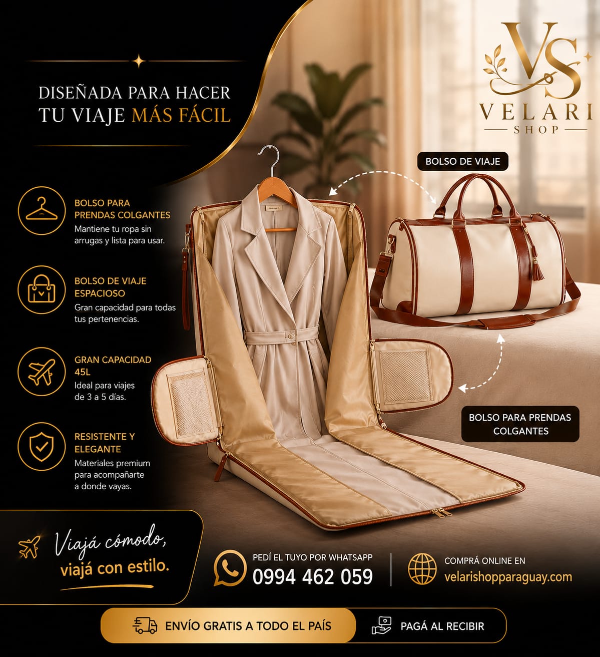 Bolso de Viaje 2 en 1 Antiarrugas 45L