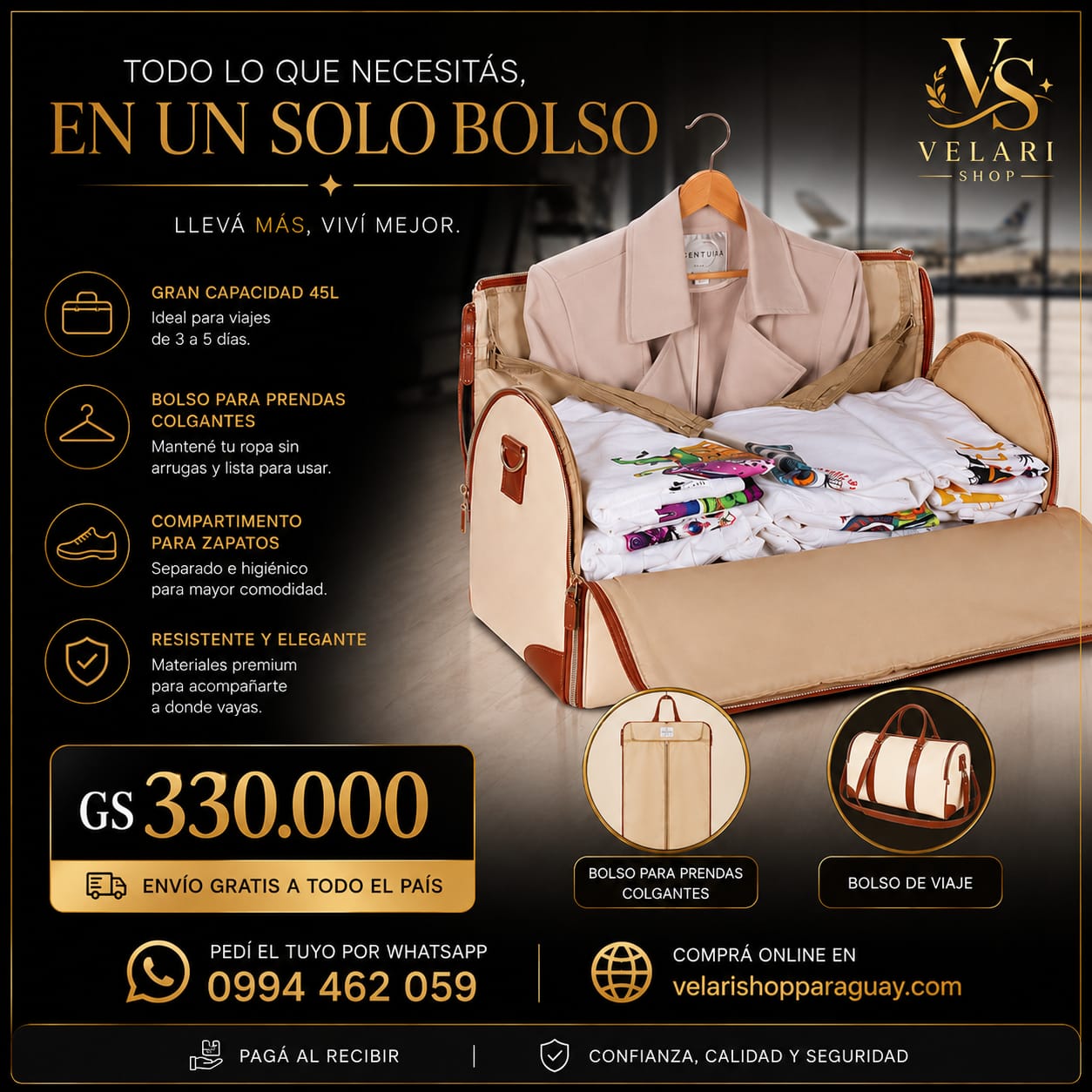 Bolso de Viaje 2 en 1 Antiarrugas 45L