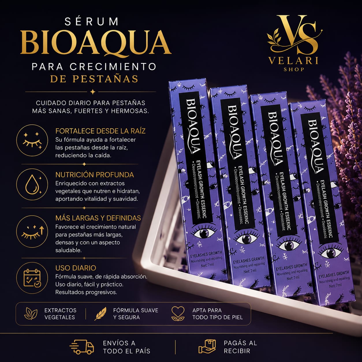 Serum para Crecimiento de Pestañas BIOAQUA-Pestañas mas Largas y Fuertes