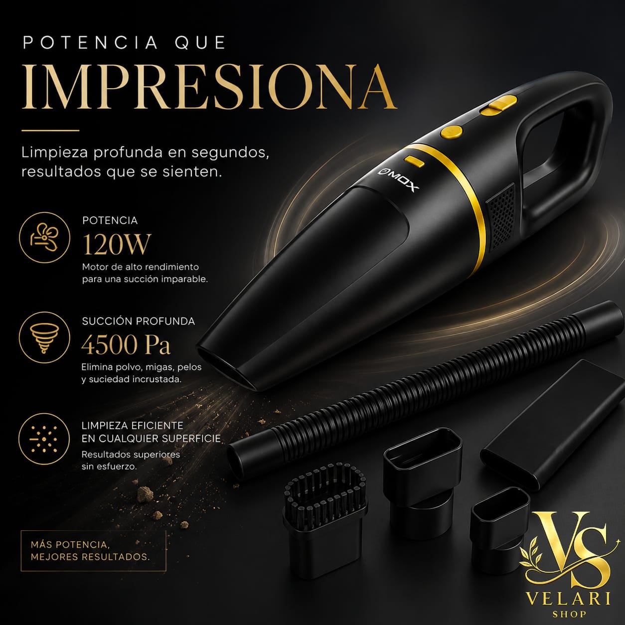 Aspiradora Portátil Inalámbrica 120W – Potente, Compacta y Recargable Descripción optimizada