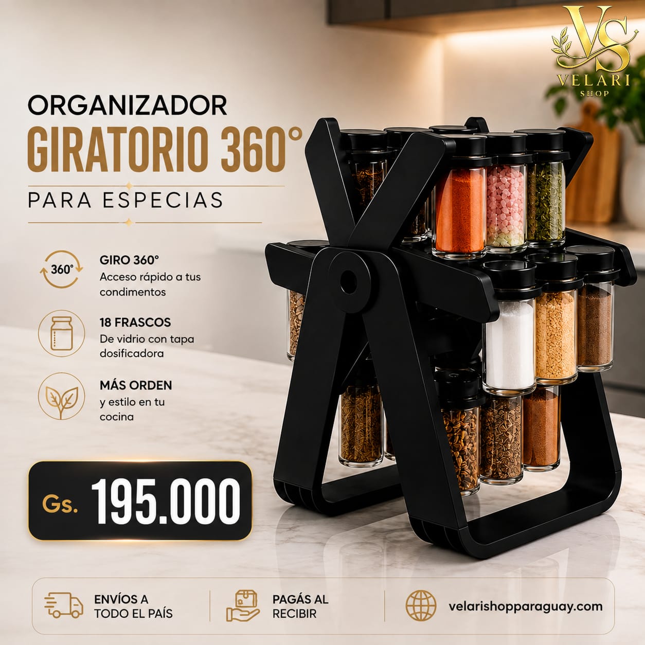 Organizador Giratorio 360 para Especias-18 frascos de Vidrio