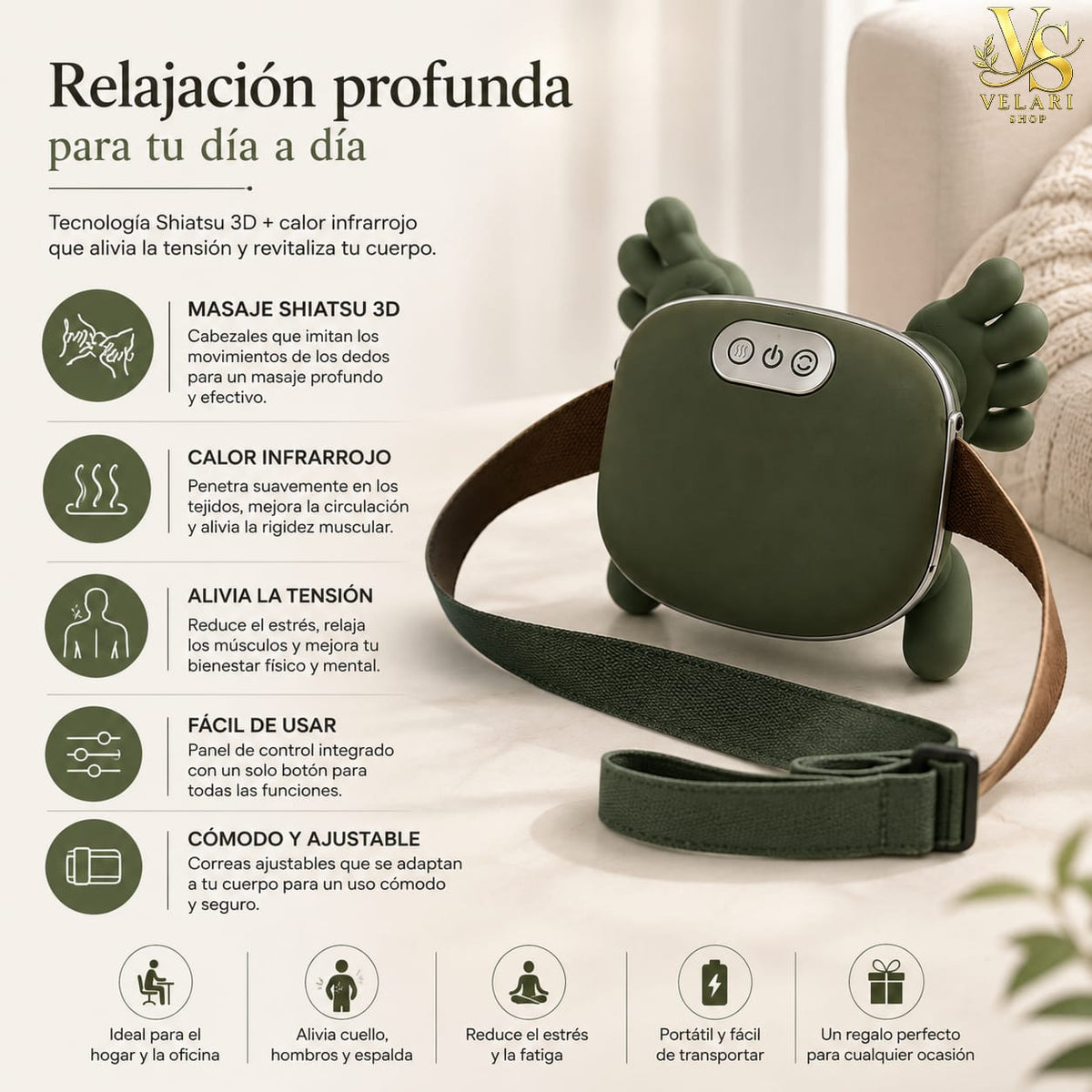 Masajeador de Cuello y Hombros Shiatsu con Calor