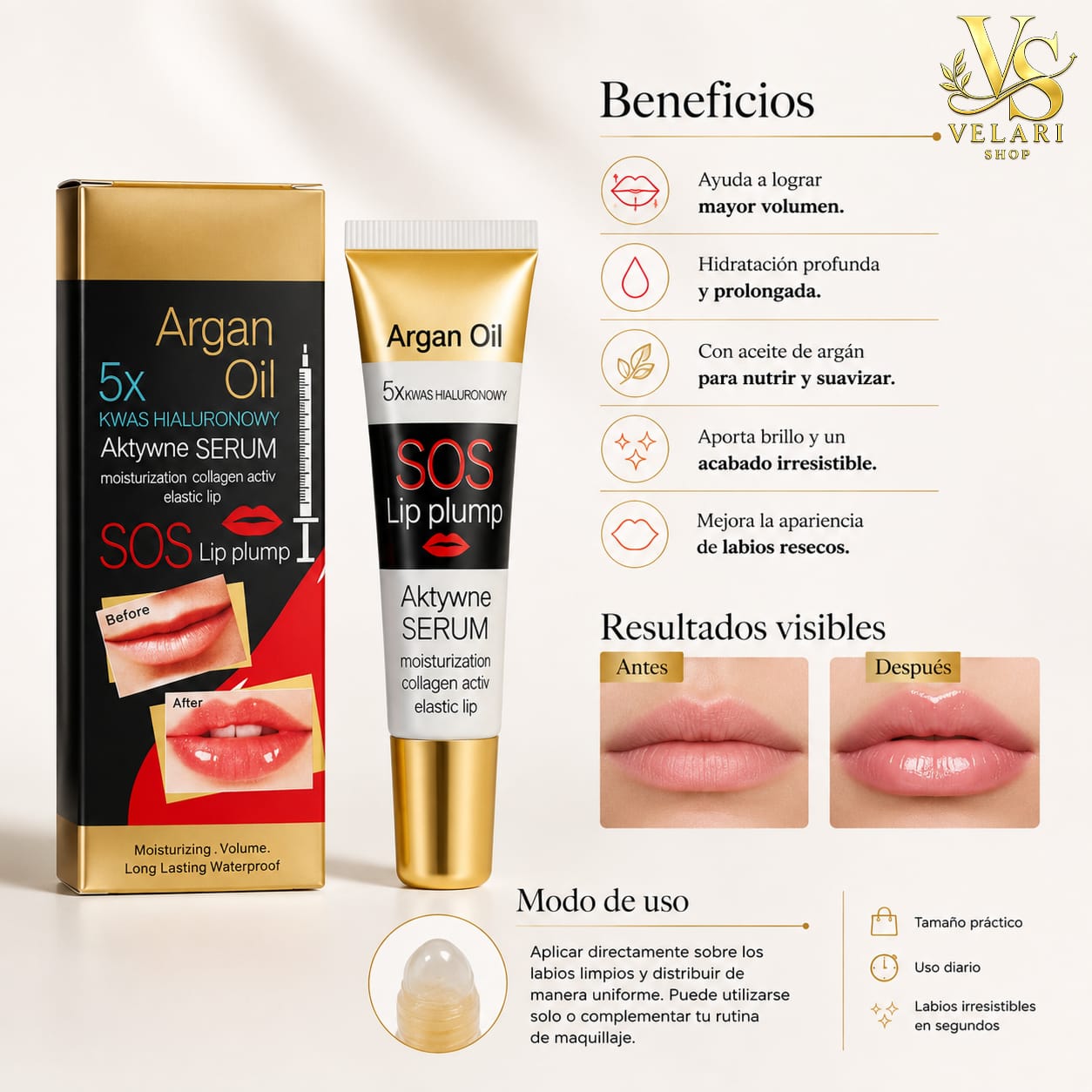 LipMax SOS Argan – Sérum Voluminizador de Labios 5X.