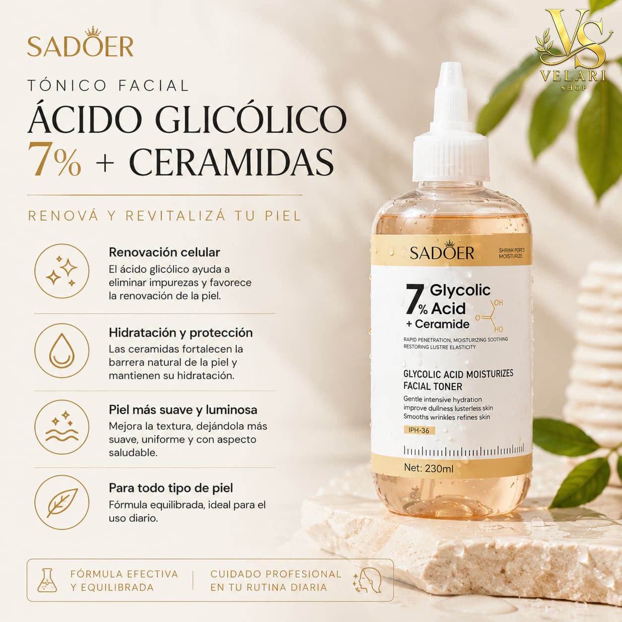 Tónico Facial Ácido Glicólico 7% + Ceramidas