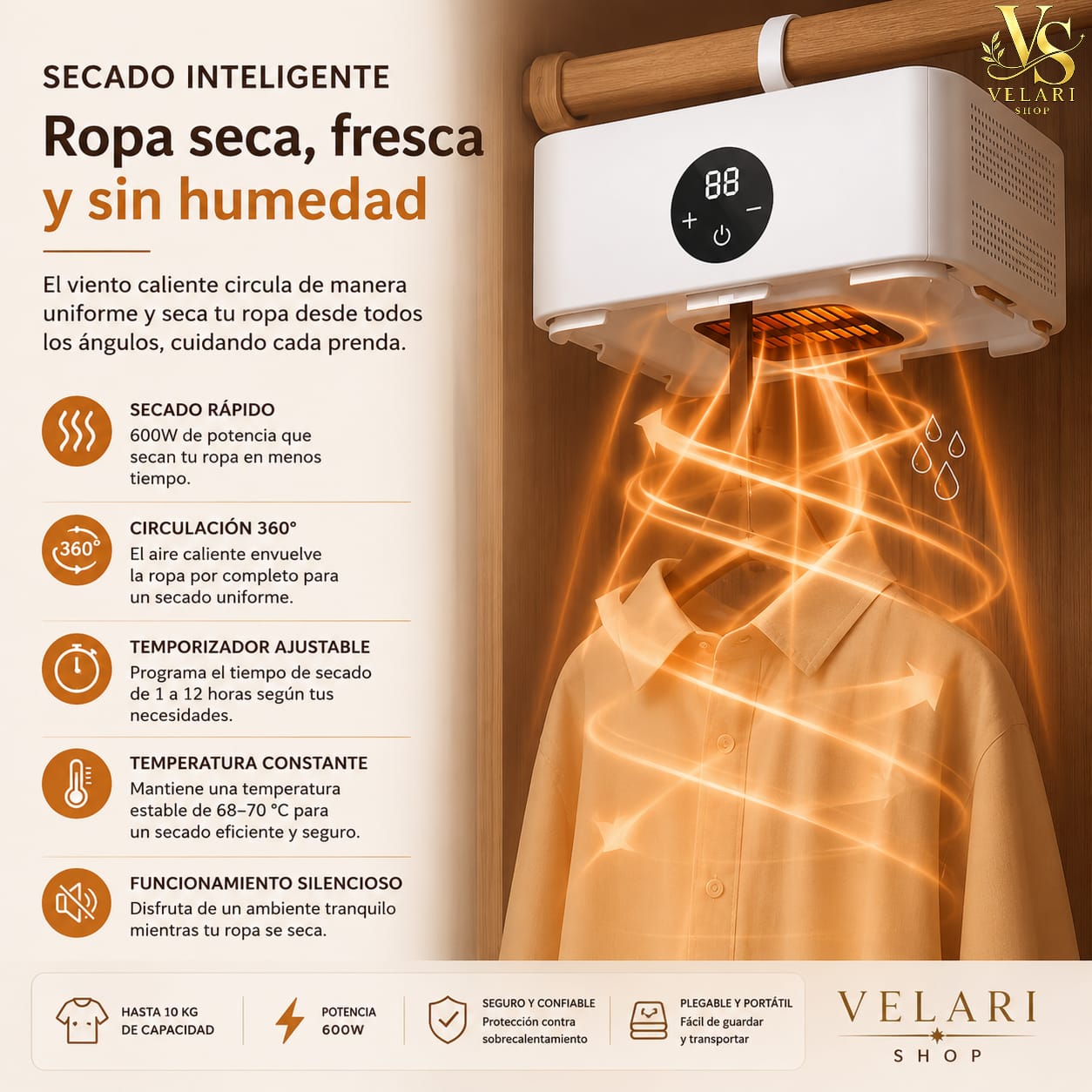 Secadora de Ropa Portátil Plegable 600W