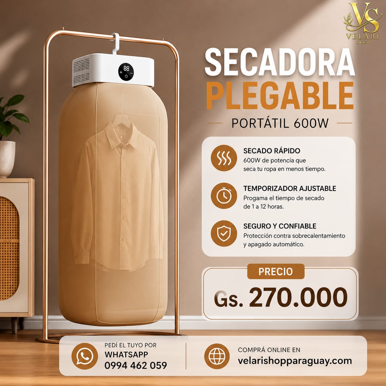 Secadora de Ropa Portátil Plegable 600W
