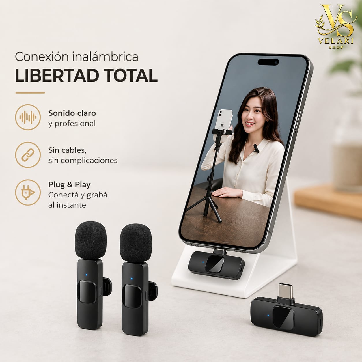 Micrófono Inalámbrico K9 USB-C para Smartphone – Doble Micrófono