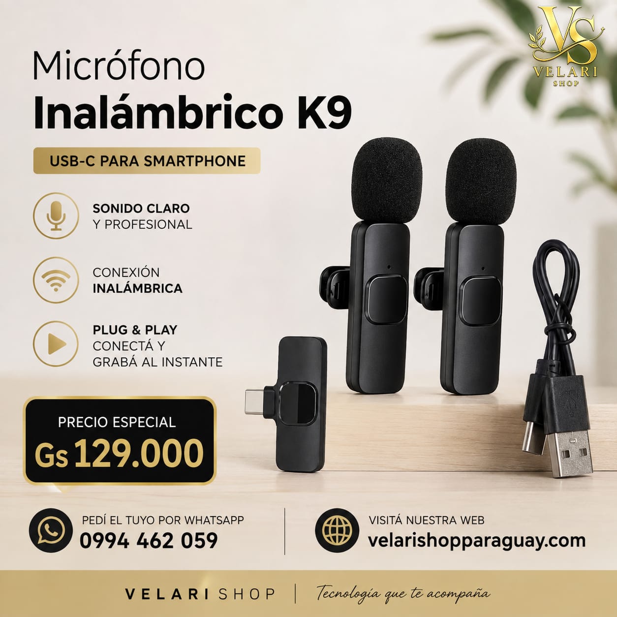 Micrófono Inalámbrico K9 USB-C para Smartphone – Doble Micrófono
