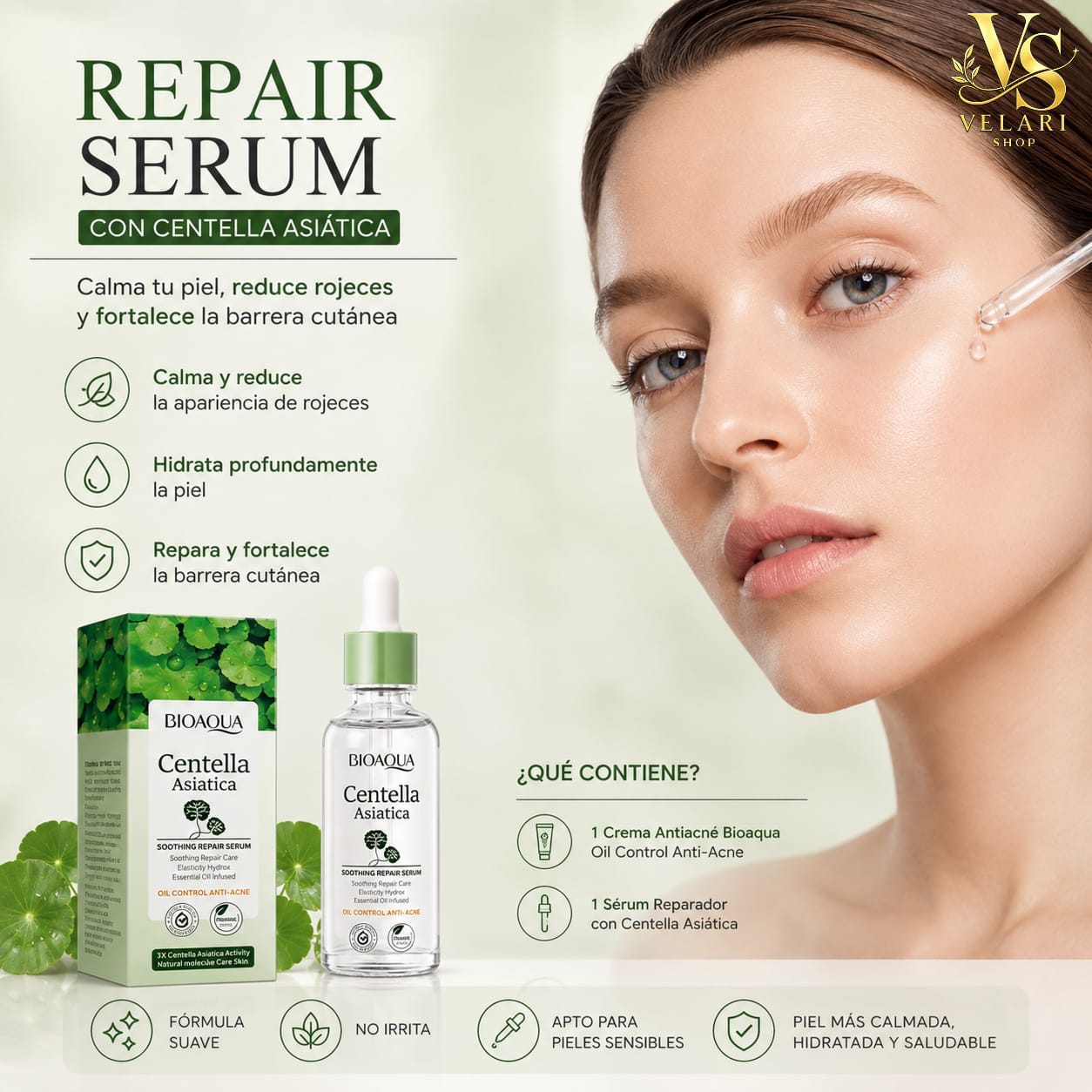 Kit Facial Bioaqua Antiacné + Sérum Reparador con Centella Asiática