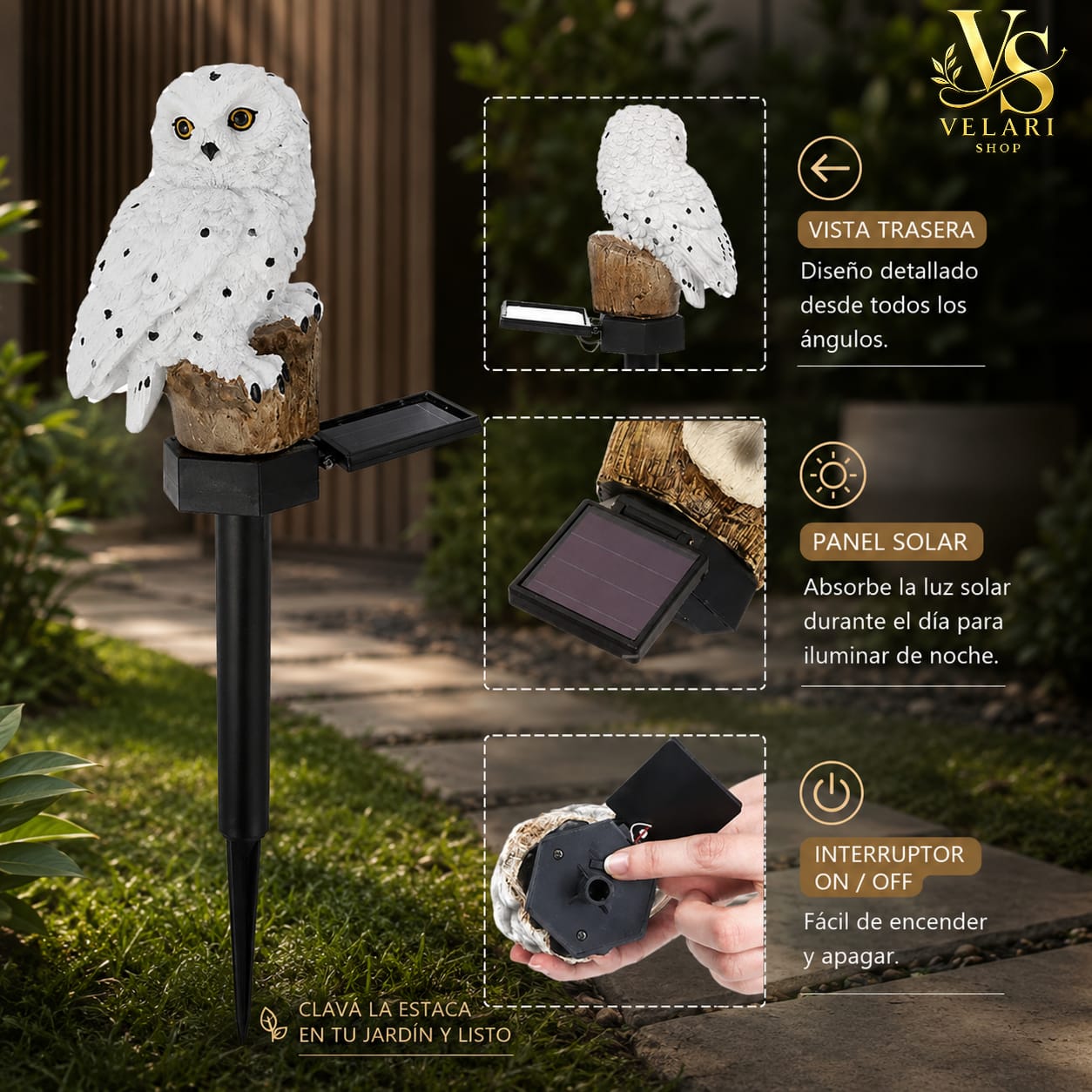 Estaca Solar Decorativa Búho LED 42 cm – Luz Automática
