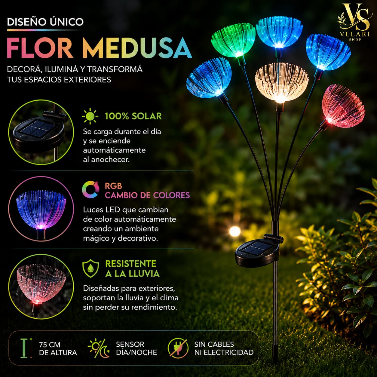 Estacas Solares Flor Medusa RGB – Pack de 2 Unidades