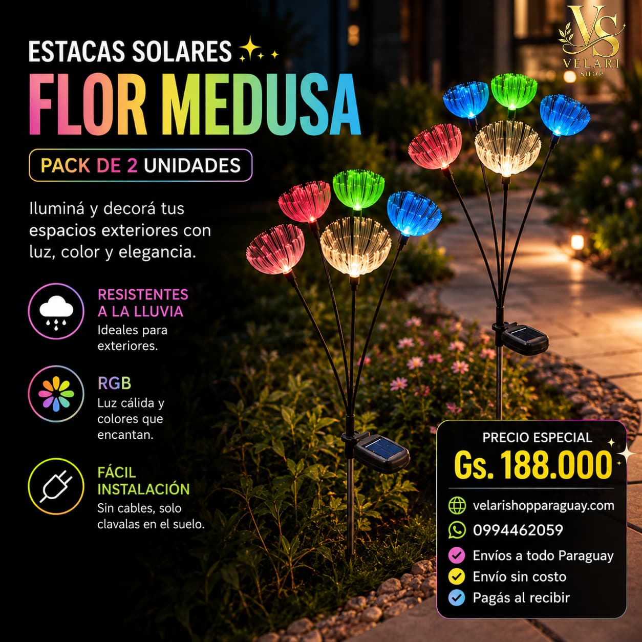 Estacas Solares Flor Medusa RGB – Pack de 2 Unidades
