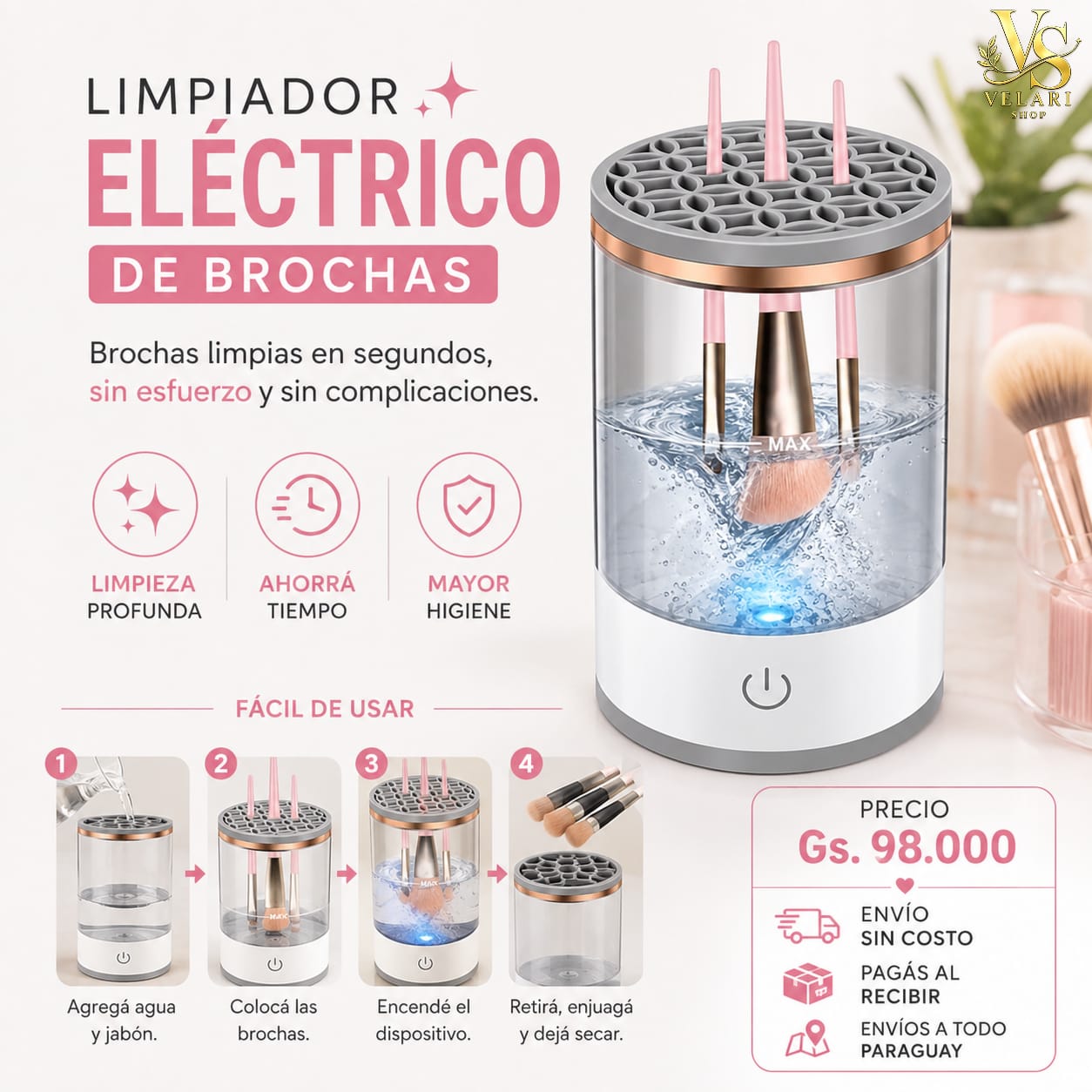Limpiador Eléctrico de Brochas de Maquillaje – Limpieza Automática y Rápida
